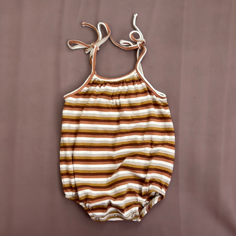 Rylee + Cru Brown and White Striped Bodysuit